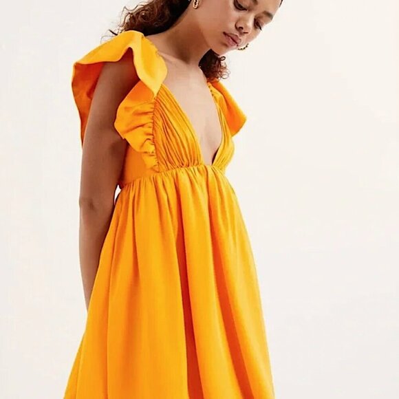 FOR LOVE & LEMONS Clementine Ruffled Tie Back Mini Dress Orange - Picture 3 of 14